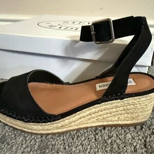 Steve Madden Espadrille Wedge Sandals - Elody Black Suede